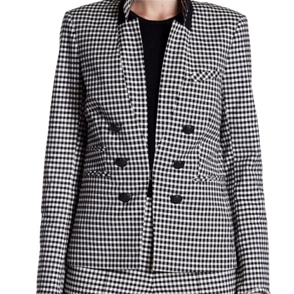 NWT Veronica Beard Cottage Gingham Large Lapel Jacket Black & White Plaid Size 4 - Picture 2 of 14